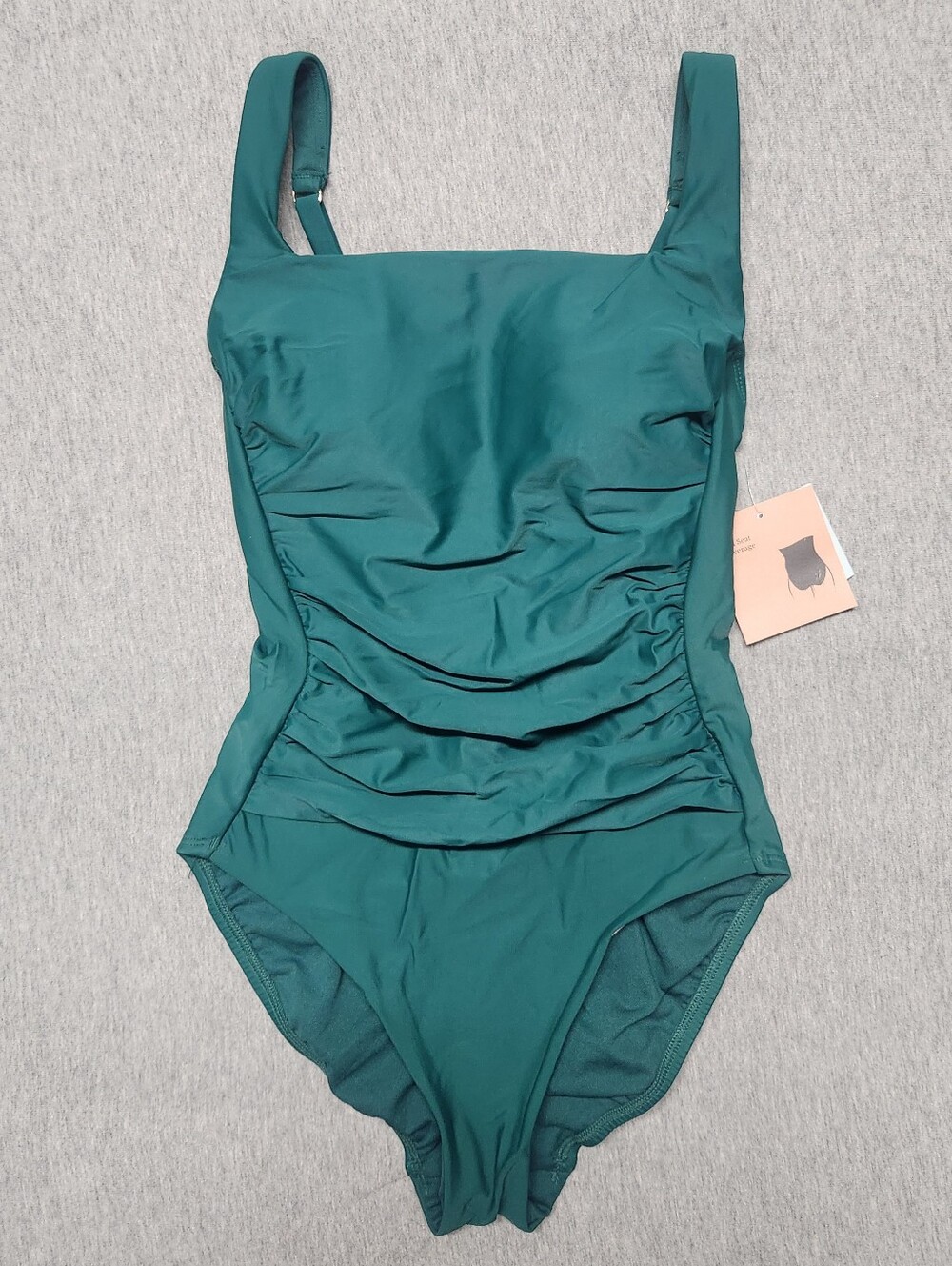 Shade & Shore Women’s Shirred Tummy‑Control Square‑Neck Full‑Coverage One‑Piece